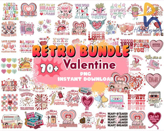 10+ Retro Valentines Day Bundle Valentine Sublimation Png Digital Design Download Svg