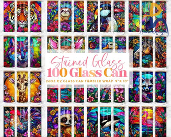 100+ Stained Glass Libbey Can Tumbler Wrap Bundle 26 Oz Skinny Sublimation Design Stain 9X10 Png Svg