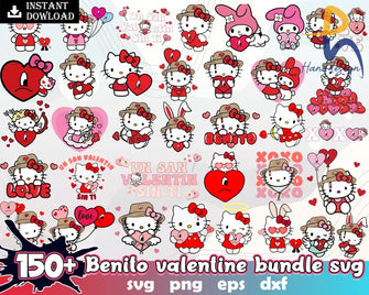 150+ Valentine Hello Kitty Bundle Kawaii Kitty Svg Png Eps Dxf Cut File Digital Download Svg