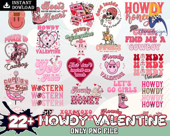 22+ Howdy Valentine Bundle Valentines Day Png Sublimation Design Digital Download Svg