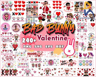 240+ Bad Bunny Valentines Bundle Valentine Svg Png Eps Dxf Design - Digital Download Svg