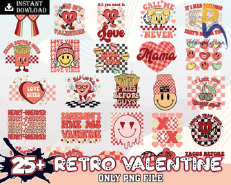 25+ Retro Valentines Day Bundle Valentine Sublimation Png Digital Design Download Svg