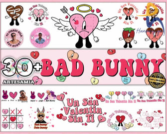 30+ Bad Bunny Valentines Bundle Valentine Svg Png Design Digital Download Svg