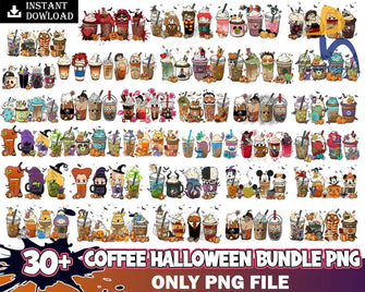 30+ Horror Characters Coffee Png Halloween Png Fall Latte Movie Inspired Sublimation Design Pumpkin