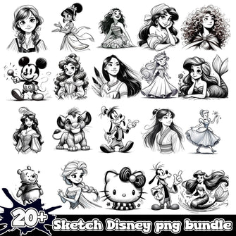 Sketch Disney Characters png bundle
