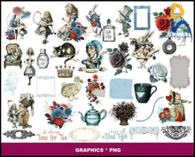 Alice In Wonderland Digital Paper And Graphics 300+ Png Svg