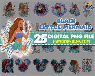 Little Mermaid Png Bundle, Black little Mermaid png, watercolor, Black Girl Magic, Black mermaid, Princess, Cricut, sublimation