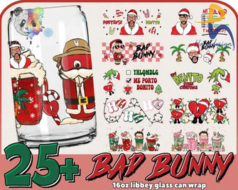 Christmas Bad Bunny 16Oz Glass Can Png Libbey Funny Tumbler Una Navidad Sin Ti Instant Download Svg
