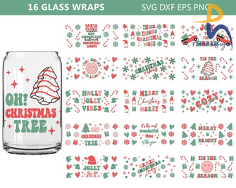 Christmas Can Glass Wrap Bundle - Oh Tree Cake 16 Oz Libbey Glass Svg Gnomes Svg Tis The Season