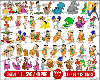 Flintstones Svg Bundle The Fred Barney Dino Pebbles Cricut Cut File Svg Dxf Png