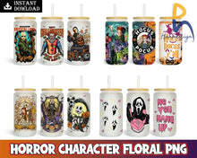 Horror Characters Floral Png Designs 16Oz Libbey Glass Can Tumbler Bundle Svg Instant Download Svg