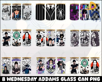 New Addams Family Wednesday Glass Wrap Png 16Oz Libbey Can Svg