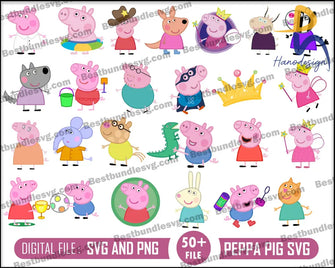 Peppa Pig Svg Bunble Family Princess Cricut Peppa Pig Png Layered Svg