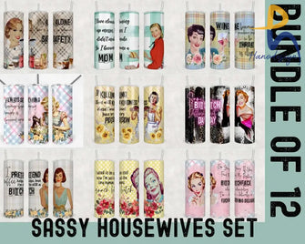 Sarcastic Retro Housewife 20 Oz Skinny Tumbler Sublimation Designs Bundle Svg