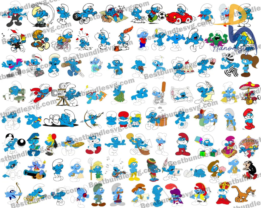 Smurfs bundle Svg, Smurfs Svg, Cricut file, Mega Bundle Smurfs Png, Sm ...