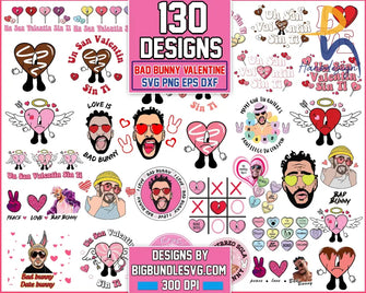 Version 2 - 130+ Bad Bunny Valentines Bundle Valentine Svg Png Eps Dxf Design Digital Download Svg