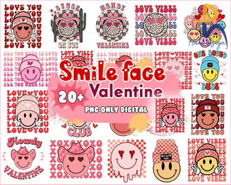 Version 2 - 20+ Smile Face Bundle Valentines Day Png Valentine Sublimation Design Digital Download