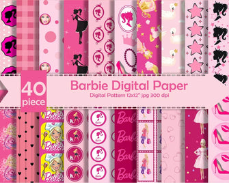 40+Barbie digital paper bundle png,  Come On Barbi Let's Go Party Pink png