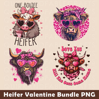Heifer Valentine Bundle Png, Valentine cow png bundle